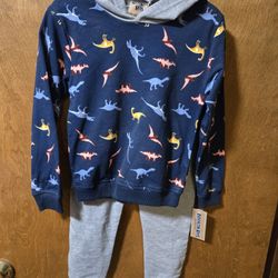 NEW W/Tags Size 6 Boys 2 PC Dinosaur set: Hoodie with Long Pants.