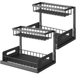 2 Tier Under Sink Storage & Organisation, Under Bathroom Cabinet Storage, Kitchen Sink Organiser Rack, Multi-purpose Under Sink Shelf Organizer- (Blac