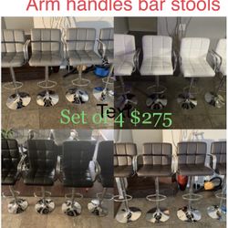 Brand New Set Of 4 Bar Stools / Pub Stools / (arm Handles) / Adjustable Height And Swivel (price Is Firm)
