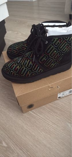 UGG Black Lace-Up Boots with Logo Pattern