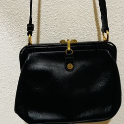 Designer Vintage Black Leather Handbag Crossbody 