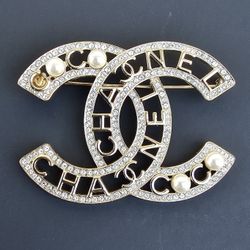 Chanel Crystal & Faux Pearl Pin Brooch