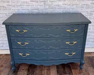 Vintage Moody Blue Grey Dresser