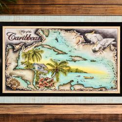 ⭕️ Large Caribbean Castaway Map Wall Art Mike Williams Signed 72/200
