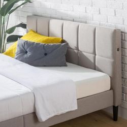 Lottie Beige Twin Upholstered Platform Bed Frame with Short Headboard and USB Ports

