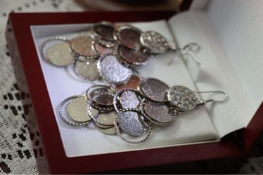 Silver Glitter Disc Chandelier Earrings