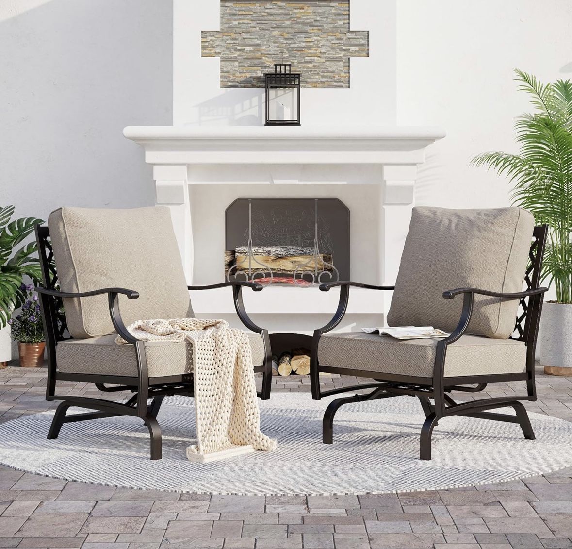 Metal Outdoor Rocker Patio Chairs  with 5.75" Extra Thick Cushion, High Back Rocker Patio Chairs All Weather Outdoor Furniture Seating