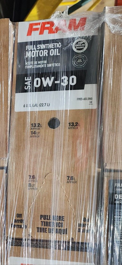 0w30 Full Synthetic Fram Oil 6 Gallons Box.