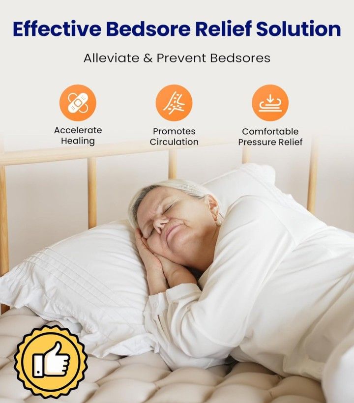 Alternating Air Pressure Mattress Pad, Bed Sore Prevention Solution Mattress Topper with 6-Setting Pump, Waterproof Pressure Ulcer Cushion Pad