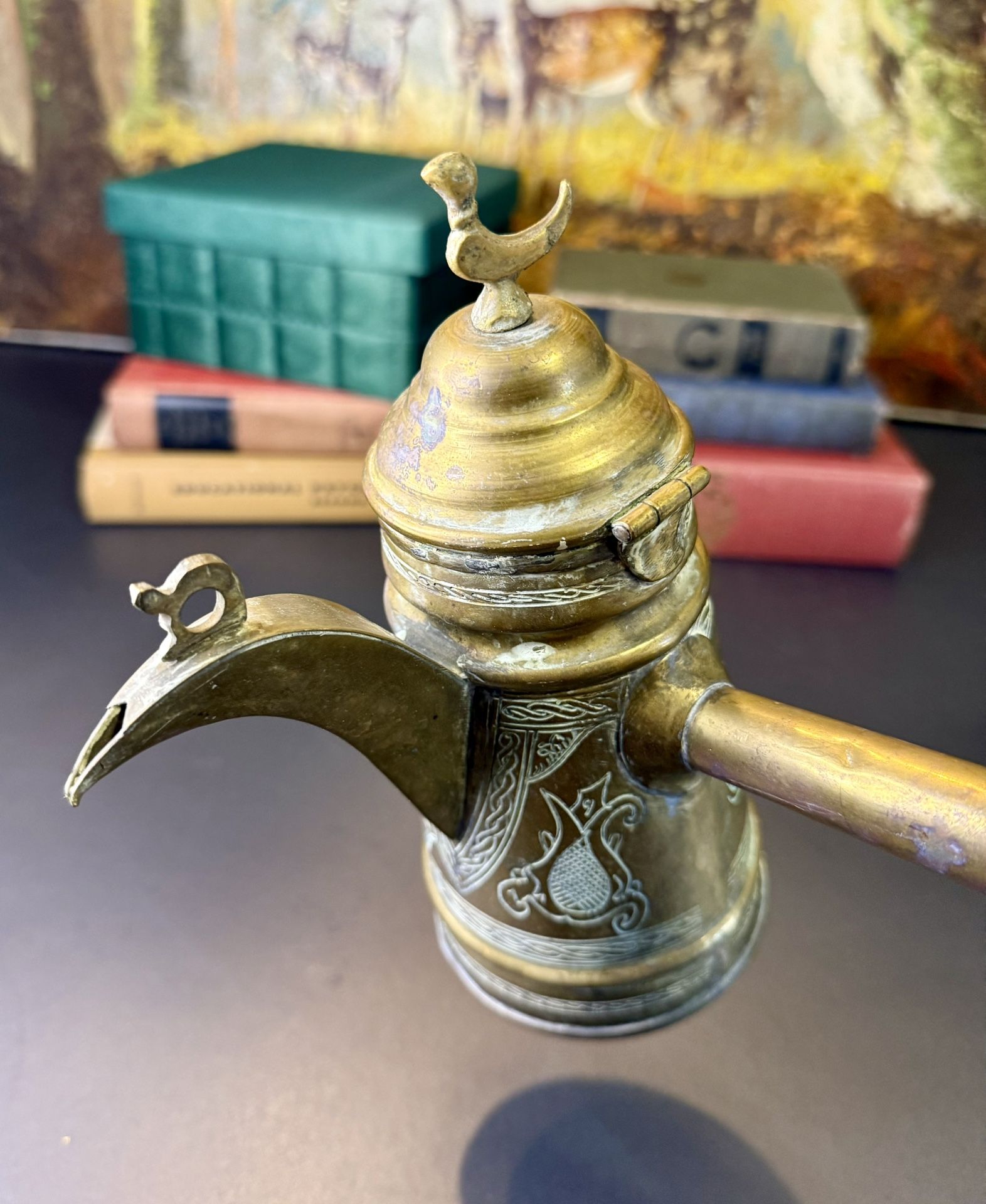 Antique Vintage Solid Brass Middle Eastern Dallah Coffee Tea Pot Turkish Arabic
