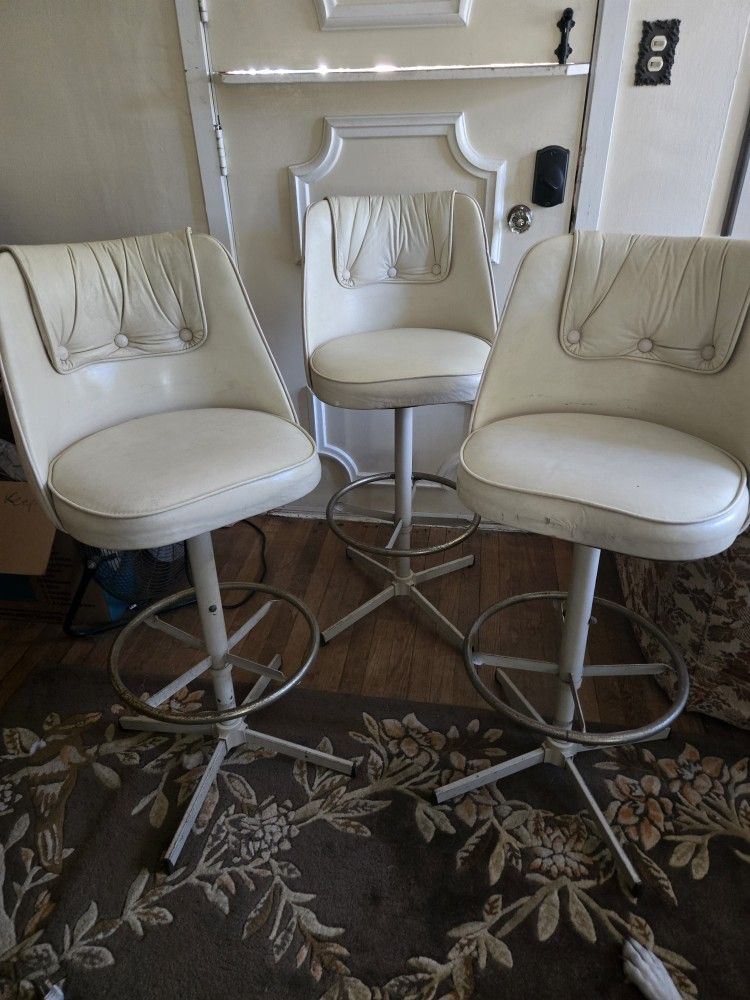 Vintage Vinyl Swivel Barstools Set Of 3