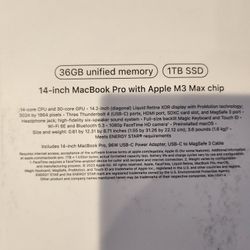 New MacBook Pro 14 Inch M3 Max 36gb/1tb