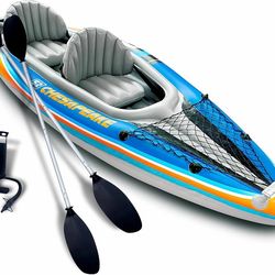 Sunlite Sports Inflatable Kayak 2 Person, Portable Inflatable Boat with Aluminum Oars, Lightweight Easy Setup Tandem Kayak with High Output Air Pump &