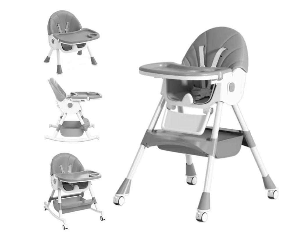 5 in 1 Baby High Chair for Toddlers with Removable Tray, Wheels & Safety Belt (Gray) V036,All Products : American Fashion Style Bags On Sale