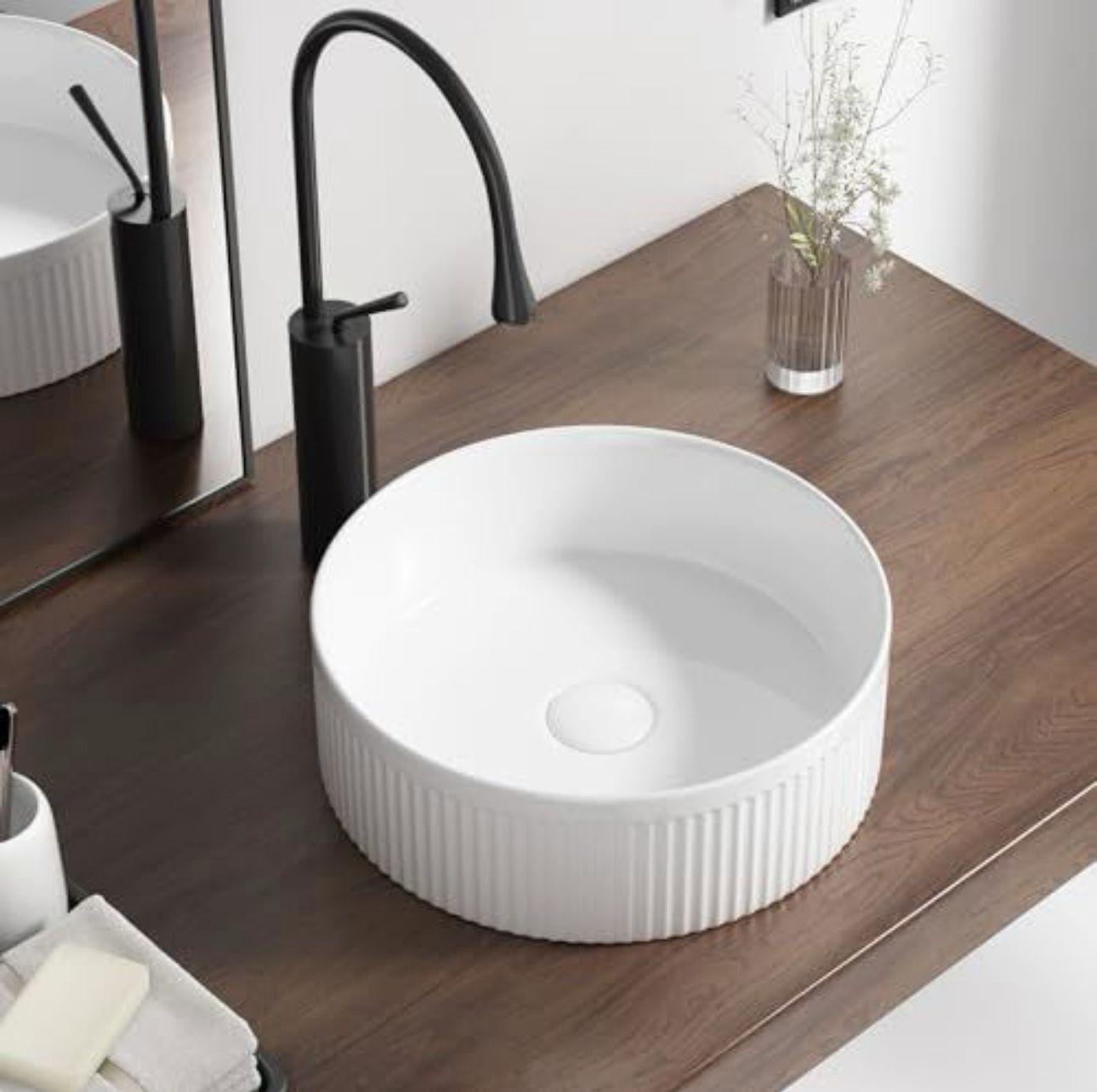 Round Vessel Sink 14 Inch Above Counter - White Ceramic Countertop Bathroom Sink, 14" x 14" Modern Vanity Art Basin Porcelain Hand Wash Basin