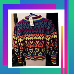 Herringstones Novelty Heart Knit Sweater – Purple Multicolor – Size Small – NWT ($99.95 MSRP)