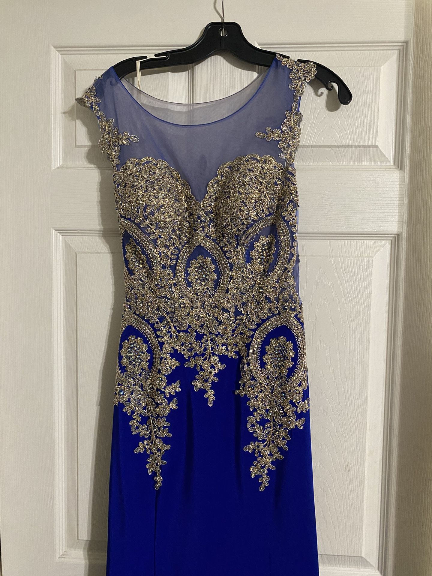 Gold And Royal Blue Prom Dress