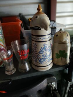 Schultz and Dooley steins and Utica club glasses