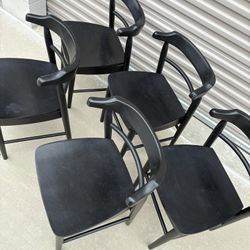 Black Solid Wood Dining Chairs Set - Farmhouse / Mid Century Style