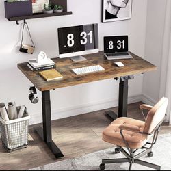 Electric Standing Desk with Adjustable Height and Splice Board, Rustic Brown Top 48 x 24 Inches