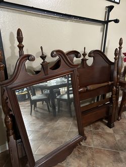Queen bed and mirror