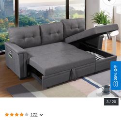 Reversible Sleeper Sectional Sofa with Storage Chaise And Charging Pocket