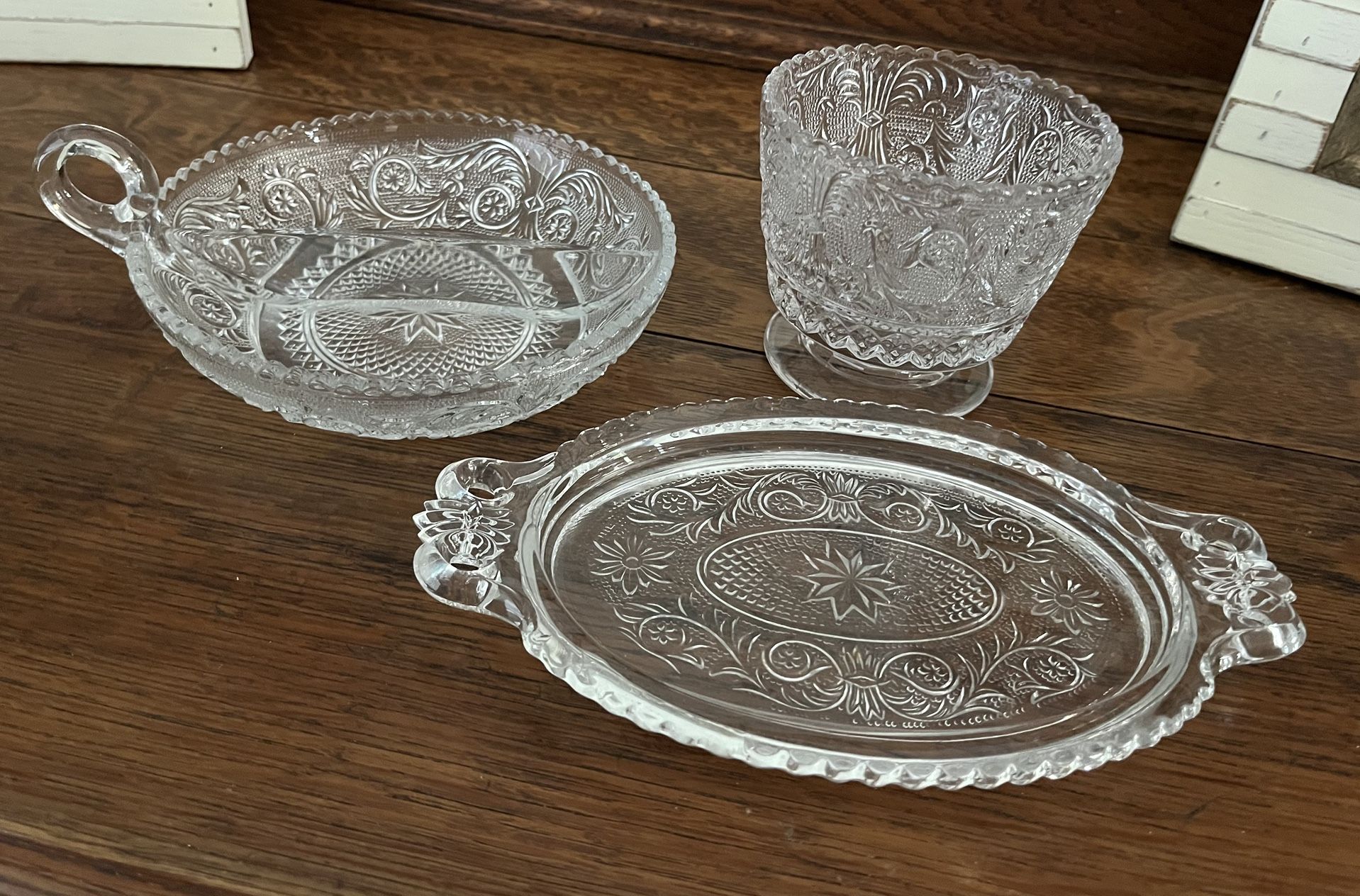 Vintage Duncan & Miller Tray, Sugar Bowl & Relish Dish