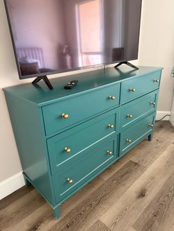 Teal 6-Drawer Dresser with Gold Hardware