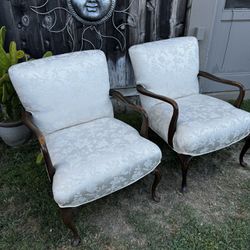 Mahogany And Fabric Armchair Set