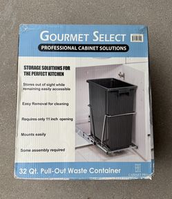 Pull-Out Waste Container 32 qt. Black garbage bin drawer, NIB, Gourmet Select