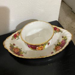 Juego Azucarera Plato Fuente Porcelana Antigua 
