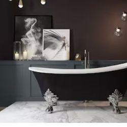 AKDY Freestanding Tub 27.9-in x 68.9-in Glossy Black Acrylic Oval Clawfoot Soaking Bathtub with Drain ( Back center Drain ) Item # | Model #BT0