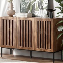 Buffet Cabinet, Modern Credenza Storage Cabinet with Adjustable Shelves and Metal Base, 47 Inch Wood Multifunctional Console Table for Kitchen, Living