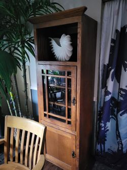 Two Left/ Right Cabinets Bookcases Storage Solid Wood Mission Style Glass Cabinetry