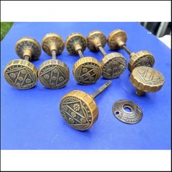 Antique Victorian/Eastlake  F.C. Linde 1885 Drum Door Knobs 12 Knobs 6 Spindles 1 Ring