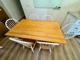 Wood Dining Table with 6 Windsor Chairs