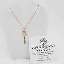 10k gold emerald key pendant with 18" chain