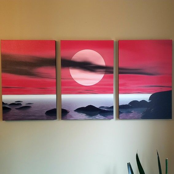 Large Triptych Art On Canvas