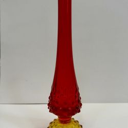Fenton Handmade Amberina Hobnail Swung 11" Art Glass Bud Vase