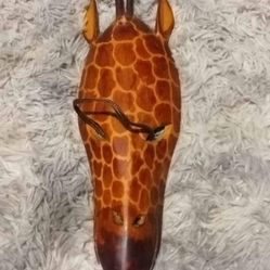 Giraffe Head Mask wooden handcrafted wall hanging