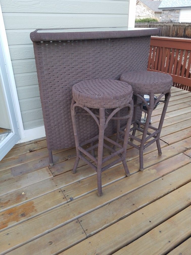 Bar Table and Two Chairs With Glass Shelves