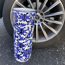 18” Chinese Asian Umbrella Stand Floor Vase.  Gorgeous Ceramic Chinoiserie! Buy 1, Or Buy A Pair!