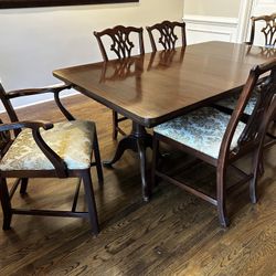 Hickory Manufacturing Solid Wood Dining Table + 6 Chairs (72” w/ leaf)