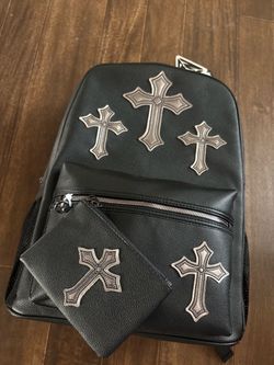 Chrome Hearts Style Black Leather Backpack