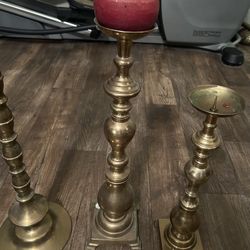 Three Solid Brass Floor Candle Holder 