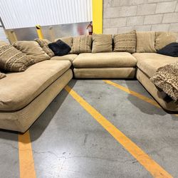 Tan U-shaped Sectional Sofa w/ Pillows XL 4 Piece