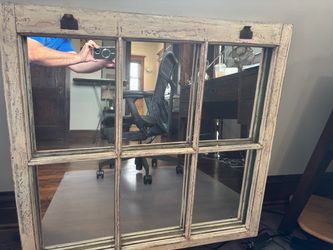 Vintage 6-Pane Wooden Window Frame Mirror