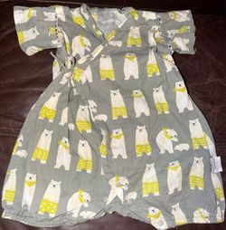 Pauboli Baby Kimono Romper Cotton Gauze Polar Bear Gray Yellow Size 70 S 3-6M