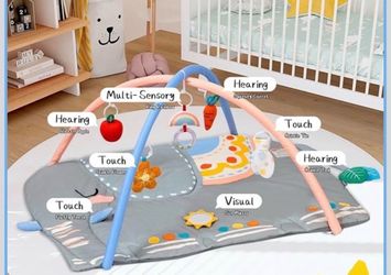 Baby Play Gym Tummy Time Mat, Oversize Elephant Activity Mat with 6 Detachable Toys, Promote Motor Skills & Sensory Development Mat