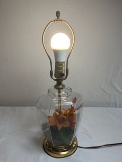 Vintage Glass Table Lamp with Floral Interior